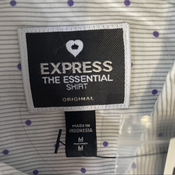 Express long sleeve button down blouse. Gray pinstripes with purple dots size M - Picture 13 of 15